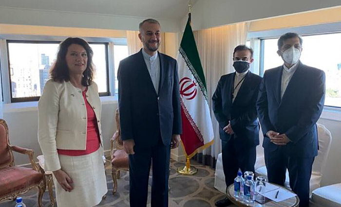 Iranian Foreign Minister Hossein Amirabdollahian and his Swedish counterpart Ann Linde