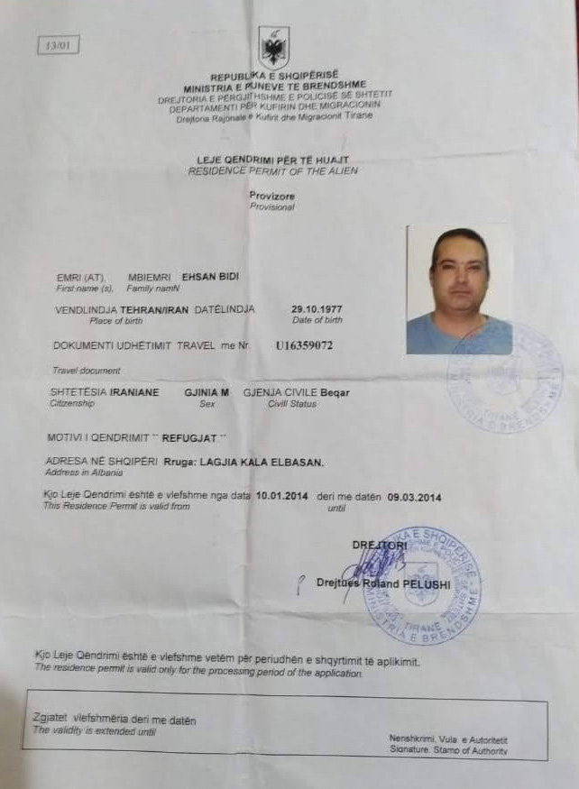 Ehsan Bidi Albanian Identification document