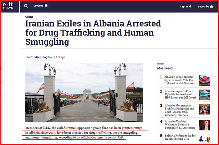 Exit.al website report on the MEK members' arrest