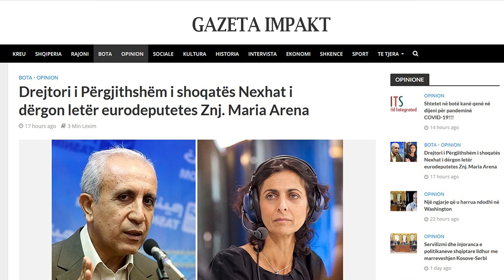 Letter of the CEO of the Nejat Society echoed in the Albanian media