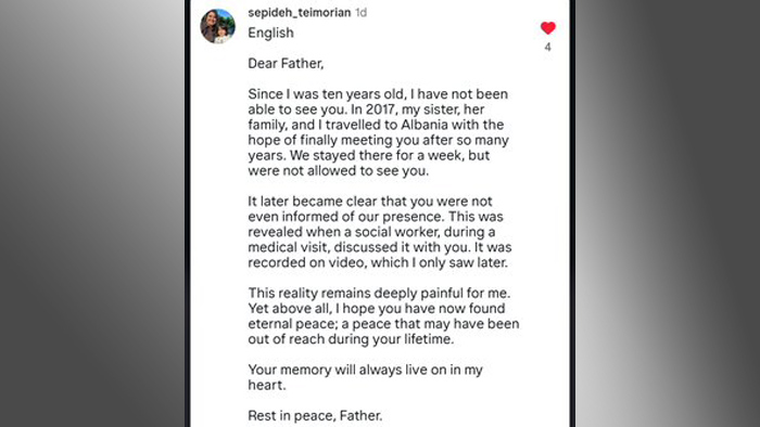 Sepideh Teimorian's post on Instagram for her late father