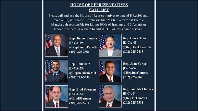 Points on the resolution by US Congressmen in support of the MEK
