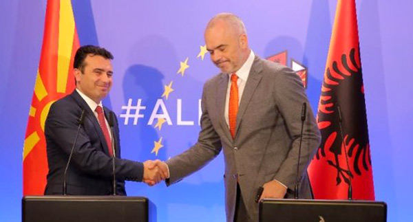 Albanian Prime Minister Edi Rama in the Albanian capital Tirana with his counterpart from North Macedonia, Zoran Zaev