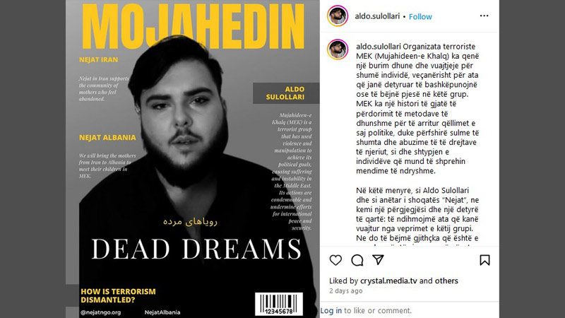 پیام آلدو سولولاری در اینستاگرام درباره نقض حقوق بشر در فرقه رجوی