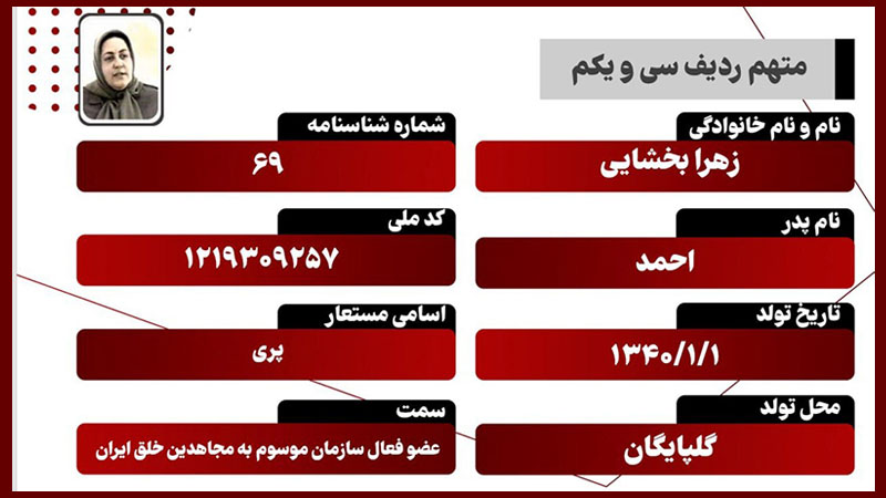 زهرا بخشایی – متهم ردیف ۳۱ دادگاه مجاهدین خلق