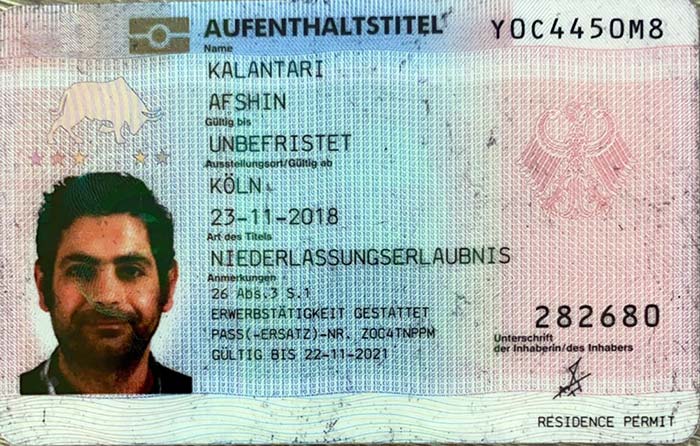 پاسپورت آلمانی افشین کلانتری