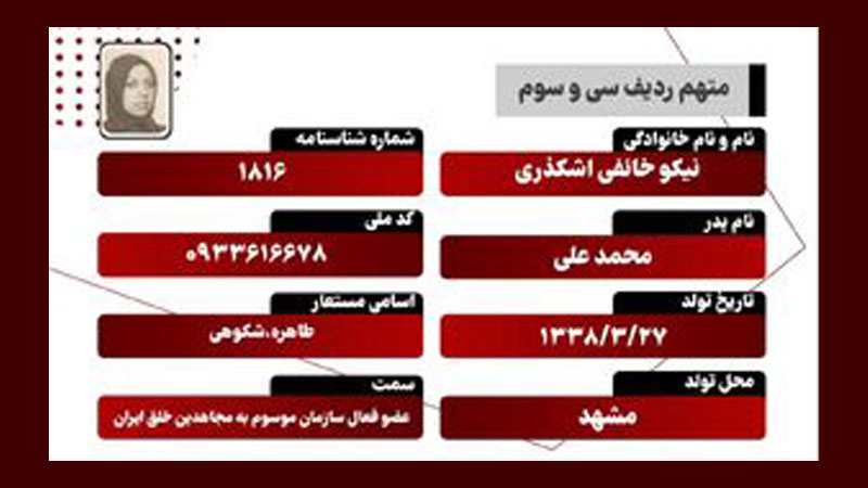 نیکو خائفی اشکذری – متهم ردیف ۳۳ دادگاه مجاهدین خلق